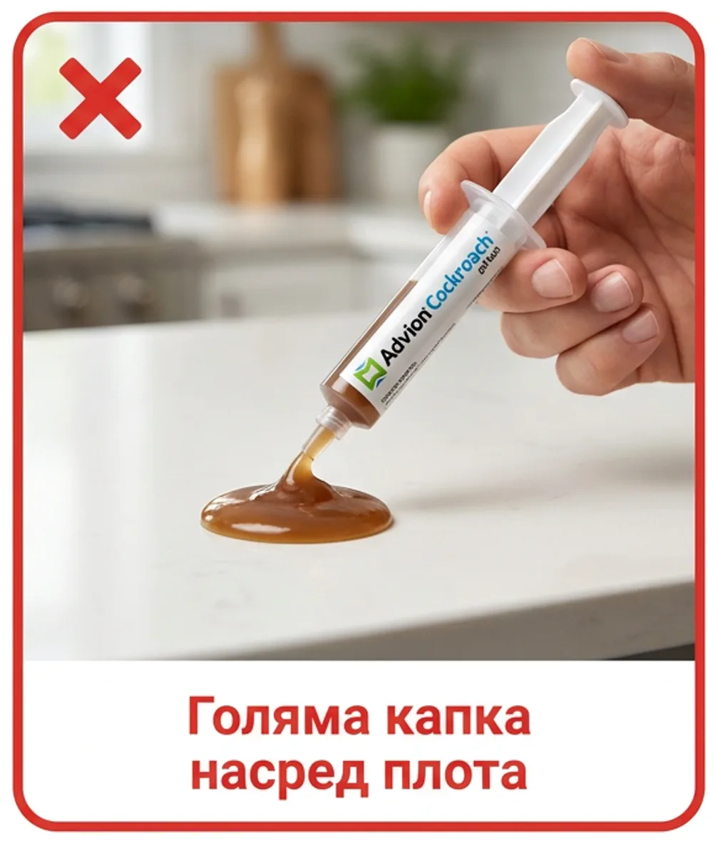 Грешно: голяма капка гел, изцедена насред открития кухненски плот