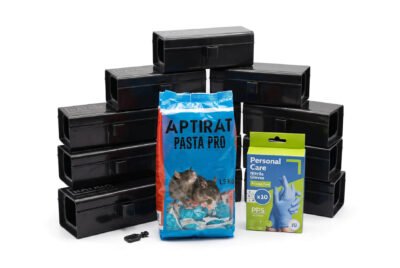 Комплект против мишки и плъхове: 10 дератизационни кутии Ratrix, Аптират Паста Про 1,5 кг и нитрилни ръкавици